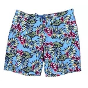 Tommy Bahama Relax Swim Trunks Mens 2XL Blue Baja Palm Floral Mesh Lined Shorts